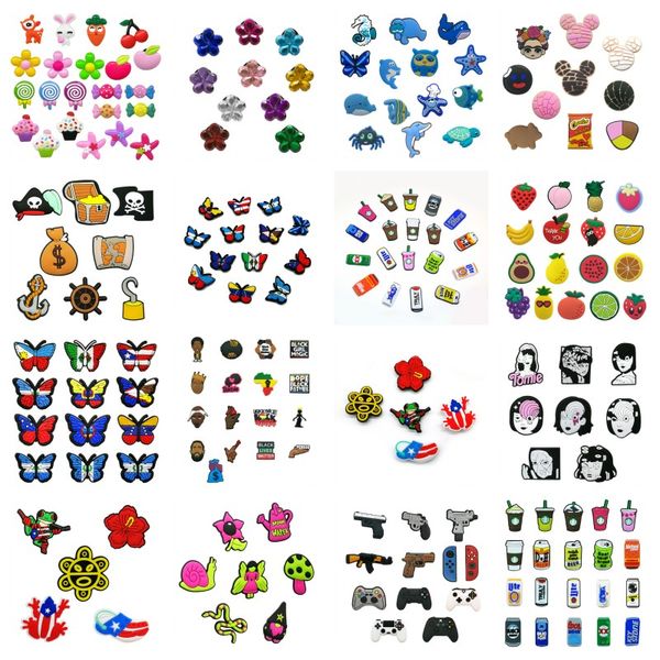 

50pcs/set crystal flower mexican style croc jibz 2d soft pvc shoe accessories decorations clog pins shoe charms buckles fit children garden, White;pink