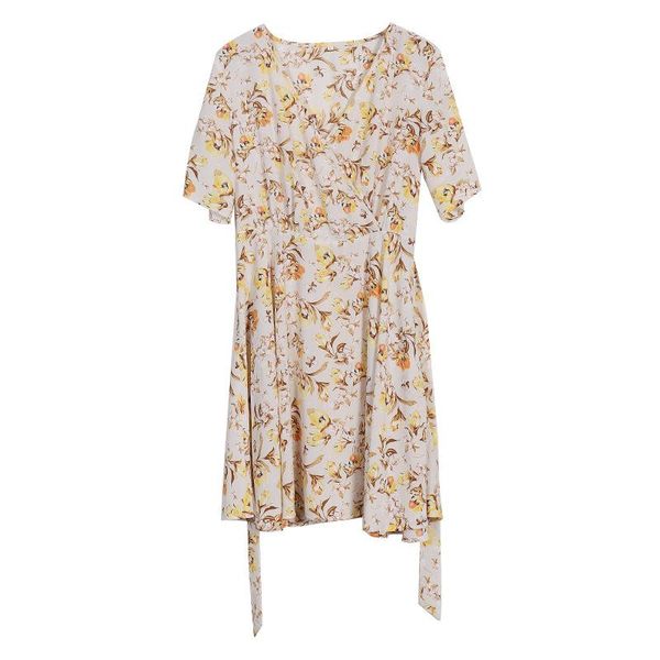 

party dresses spring summer chiffon dress women v-neck floral print short sweet sleeve slim 2022 bandage beach, White;black