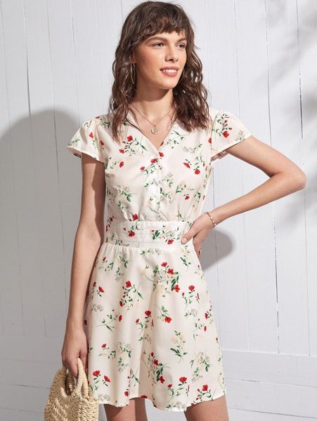 

v neck floral print cap sleeve dress l4bv#, Black;gray