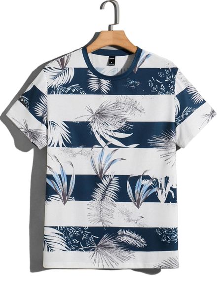 

men colorblock leaves print tee k0js#, White;black