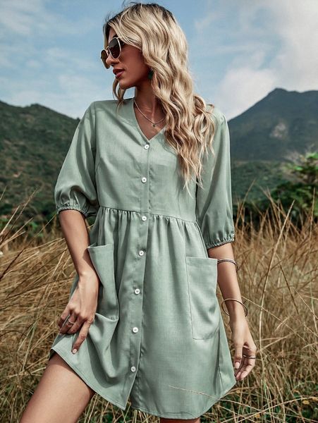 

button front pocket patched dress k5mm#, Black;gray