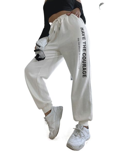 

cotton slogan drawstring joggers 681x#, Black;white