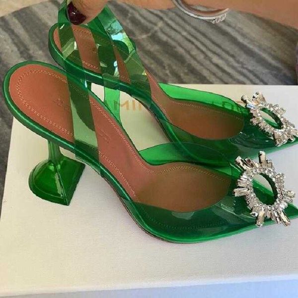 

amina muaddi green pvc shoes amina italy muaddi pumps begum slingback crystal sunflower high heel rare fzh, Black