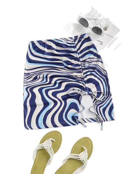 

marble print drawstring skirt 851z#, Black