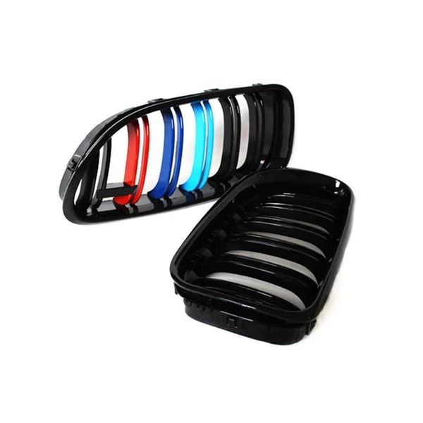 Una Coppia 3 Colori Frontale del Cappuccio Griglie Renali Griglia per BMW Serie 6 F06 F12 2012-20 16 ABS 2-Line Nero Luminoso Maglia griglia