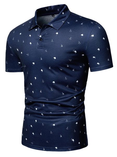 

men allover palm tree & boat print polo shirt p5gu#, White;black