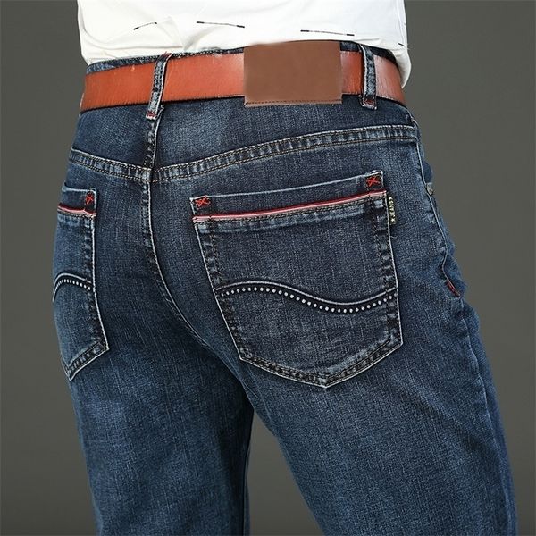 

autumn mens 5 styles classic jeans elastic mens stretchfit thin jeans business casual classic style 220627, Blue