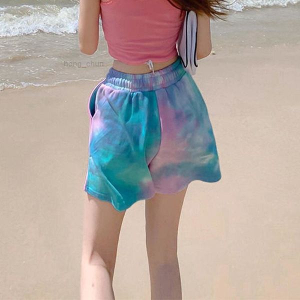 

women women's shorts arrival tie dye summer wide leg loose casual beachwear ulzzang fashion elastic high waist trousers couples chic, White;black