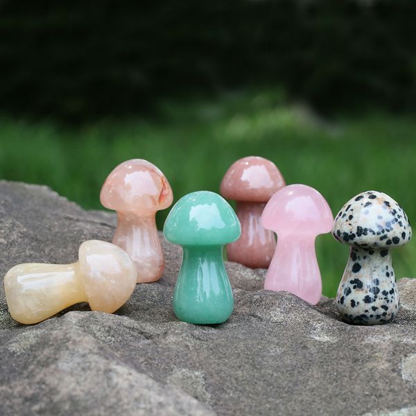 

1.5inch natural stone carved crystal mushroom healing reiki mineral statue crystal ornament home decor gift mix colors, Black