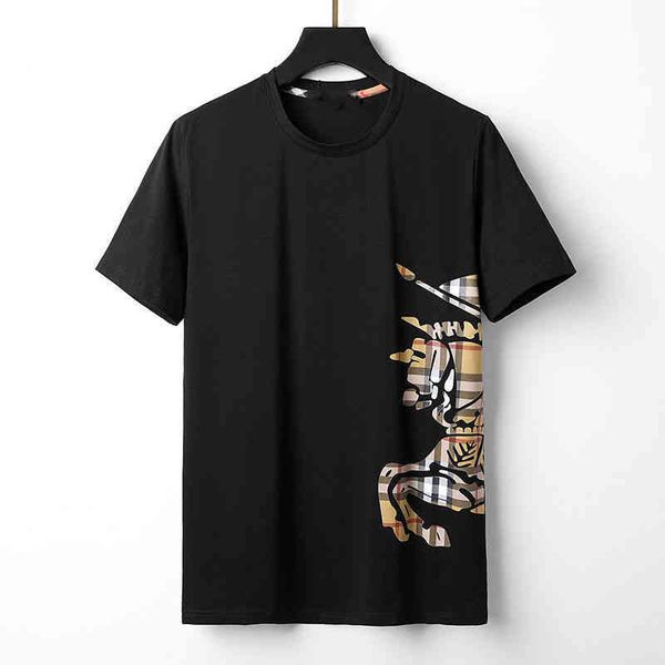 

short sleeve men's summer round neck printed t-shirt men's fashion plaid high-end t-shirt men's bottoming shirt breathable sw, White;black