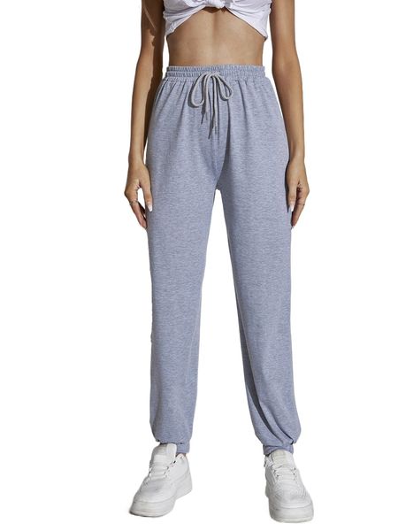 

solid drawstring waist sweatpants 0784#, Black;white