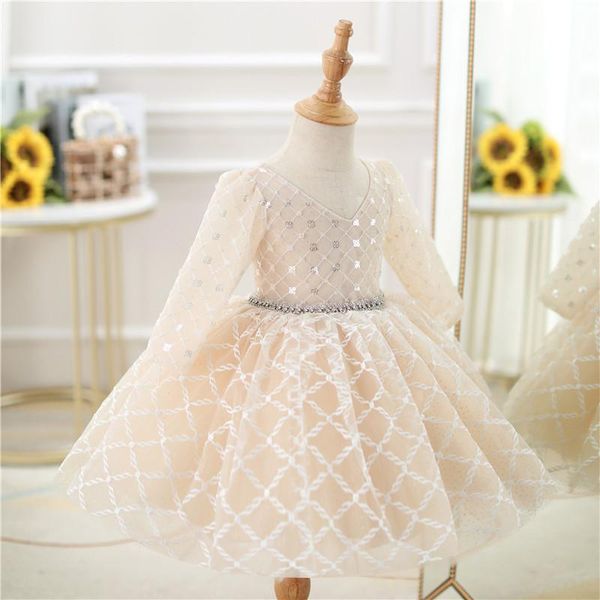 Mädchenkleider Champagner Baby Mädchen Taufe Geborene Prinzessin Geburtstagskleidung Kleinkind Blumentaufe Ballkleid Kinder Abendkleidung