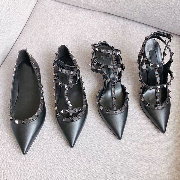 

2021 women sandal high heels patent ankle strap studs shoes 100% genuine leather black dress shoes party shoes 2-6- cm no22