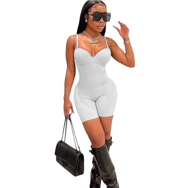 Tute Dompers per donna estate Sexy Amazon Dressy One Piece Pagliaccetti Nude Senza maniche Strap Womens Jumpsuit s Deep V Neck Short Club Slim Fit Empire Waist Clohtes