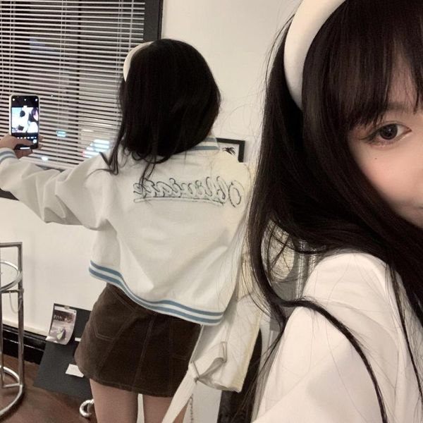 

women's jackets 2022harajuku short baseball uniform korean style cardigan jacket women's coats and women white letter, Black;brown