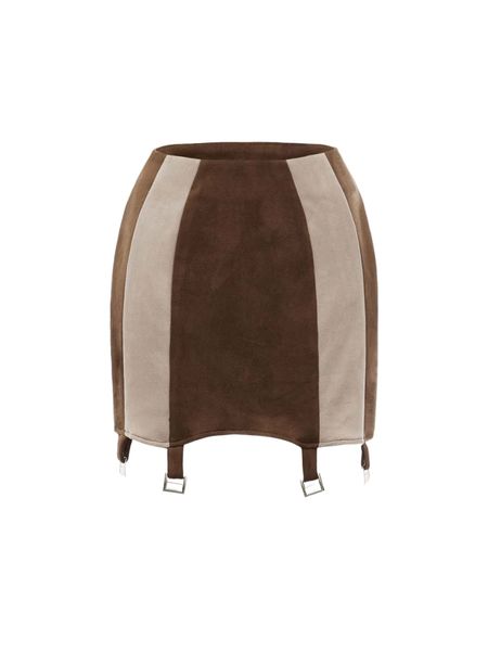

mod buckle detail colorblock high waist skirt m9x0#, Black