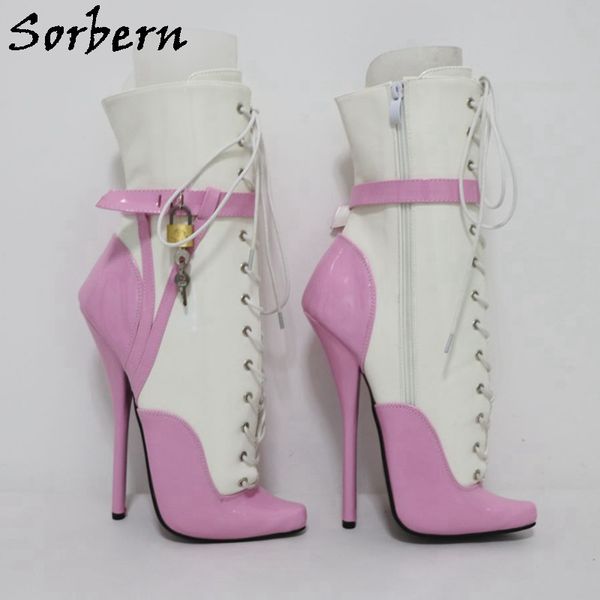 Sorbern Double Locks Bapkle Boots для женщин Балет на высоком каблуке STILETTOS BDSM Обувь кроссвязер пользовательских цветов