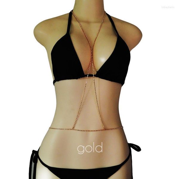 Collane allacciate con strass brillanti sexy di tendenza per le catene del corpo della spiaggia del reggiseno del bikini delle donne Commercio all'ingrosso di gioielli in acciaio inossidabile