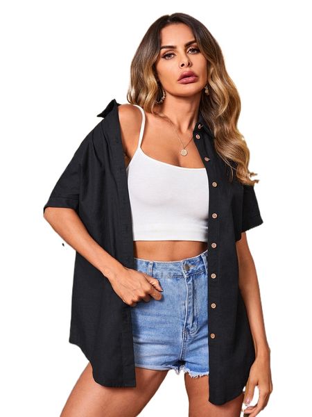 

batwing sleeve curved hem blouse v5d7#, White