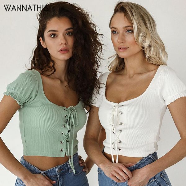 

bandage crop women short sleeve casual cropped shirts women summer 2022 cotton laceup short tshirts solid color, White