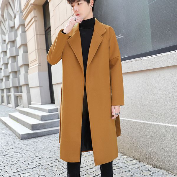 

men's wool & blends fashion men thick warm blend coat woolen overcoat autumn winter loose windbreaker jacket boys grey oversized long 3, Black