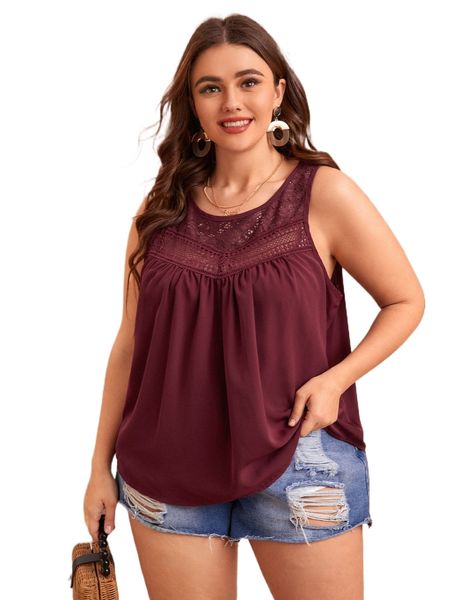 

plus contrast lace tank a7pa#, Black