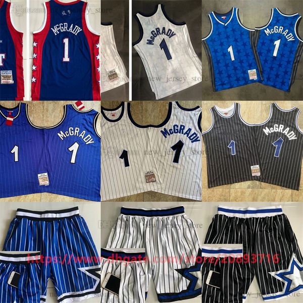 

mitchell and ness authentic embroidery basketball tracy 1 mcgrady jerseys retro stripe 2003-04 2000-01 real stitched breathable sport all-st, Black;red