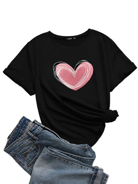 

plus heart print tee 71fa#, Black