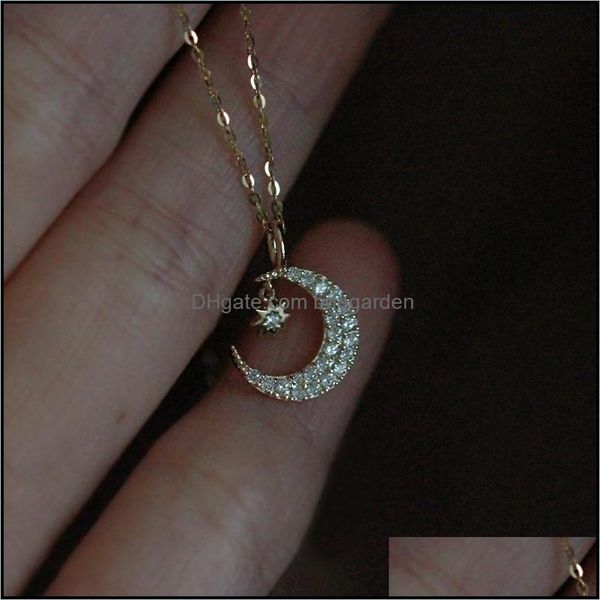 

pendant necklaces pendants jewelry 925 sterling sier pave zircon star moon necklace women 14k gold plated sweet romantic party gift drop d, Silver