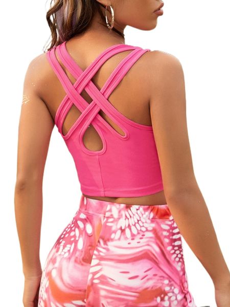 

x kimberly loaiza criss cross back rib-knit crop tank q6gw#, White