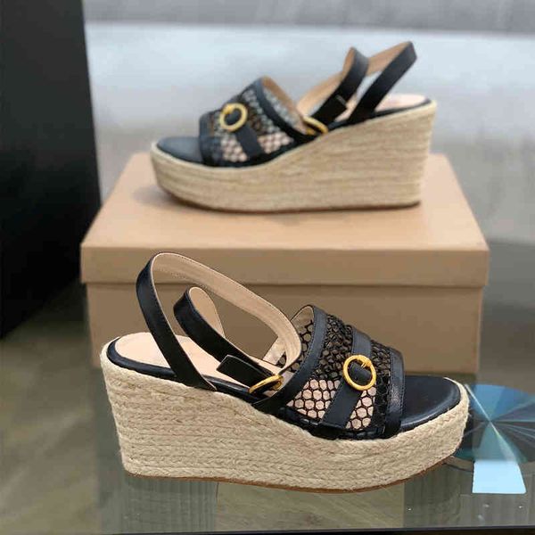 

sandals women's shoes size35-41 genuine leather sandals mesh wedges super high heel flat platform shoes designer summer, Black