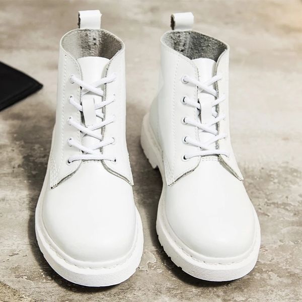 

genuine leather boots women white ankle boots motorcycle boots female autumn winter shoes woman punk botas mujer spring 220813, Black