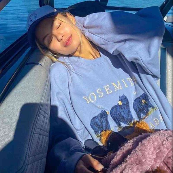 

women's hoodies & sweatshirts b-toto três pequenos ursos polar bear bm suéter mulheres primavera e outono maré fina blusa vintage solta, Black