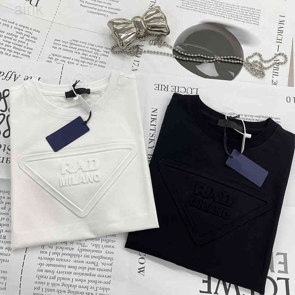 

wholesale custom 70% off early spring new three-dimensional relief triangular short sleeve freshly printed letters loose men's and wome, White