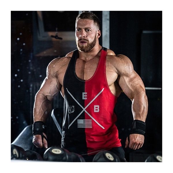 

gym men sleeveless sportswear workout tank cotton stitching alphalete bodybuilder fitness tankmen bodybuilding vest 220607, White;black