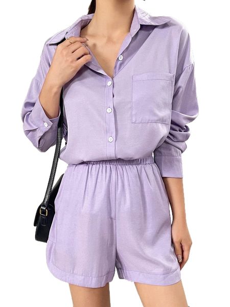 

dazy solid button front pocket patched shirt & shorts d0qm#, White