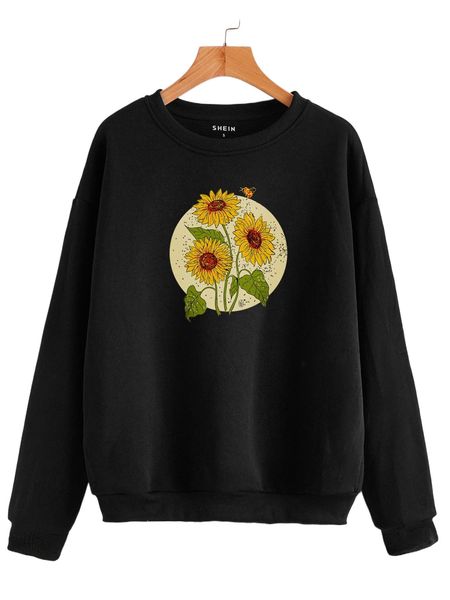 

floral print drop shoulder thermal lined sweatshirt o0xr#, Black