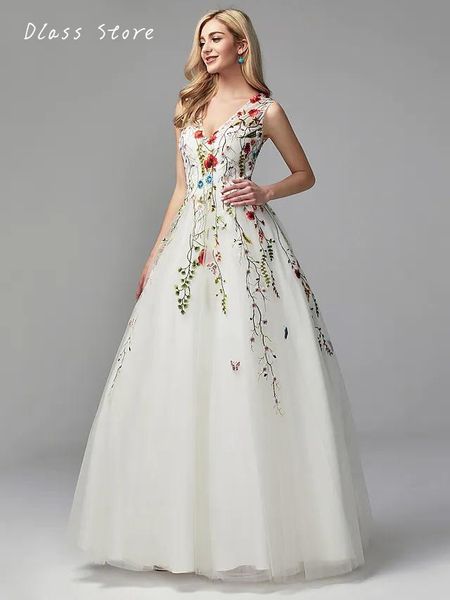 

a-line quinceanera formal evening pageant dress new v neck sleeveless floor length lace with embroidery appliques vestidos de noche, White;red