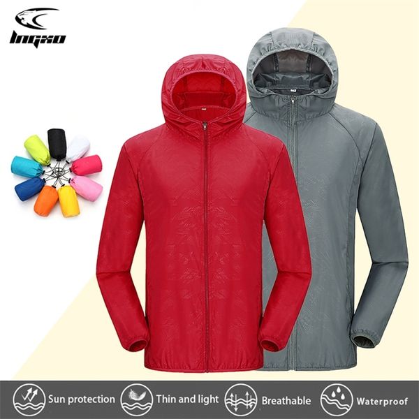 Lngxo Caminhada impermeável jaqueta mulheres homens acampar funcionando sol-protetor windbreaker rápido seco ao ar livre esporte casaco de chuva unisex 220406