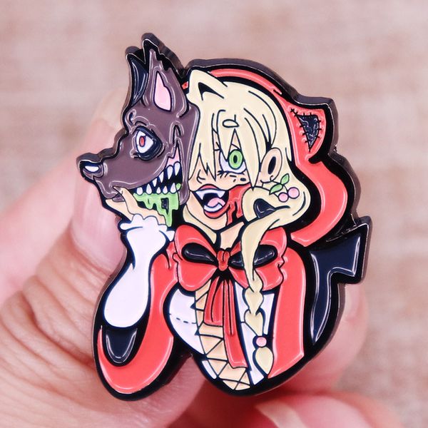 

red riding hood brooch blood red hat horror movie lapel pin badge jewelry gift brooch, Blue