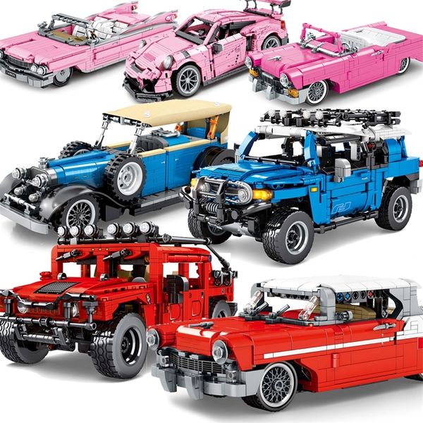 Идеи городские технические автомобили Speed ​​Super Racers Sport Racing Building Blocks Bricks Toys Classic Pink Car Set 220715