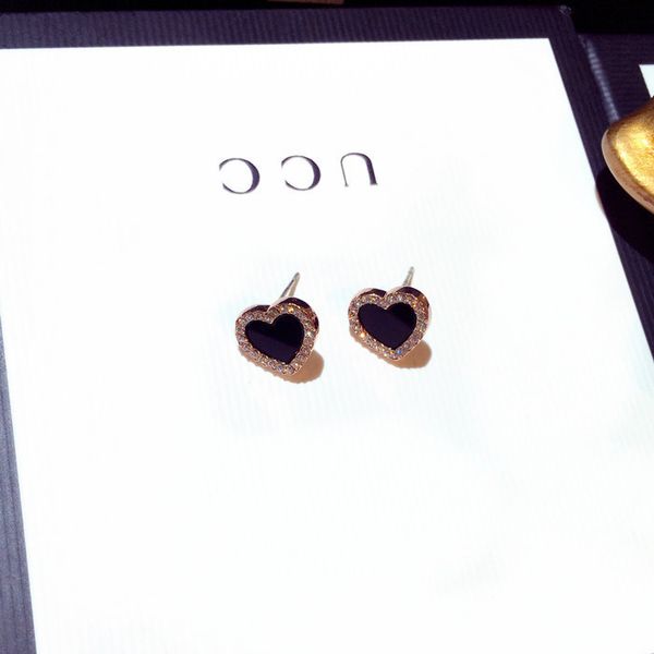 

stud 925 sterling silver heart stud earrings for women 18k rose gold shining crystal ear rings jewelry party, Golden;silver