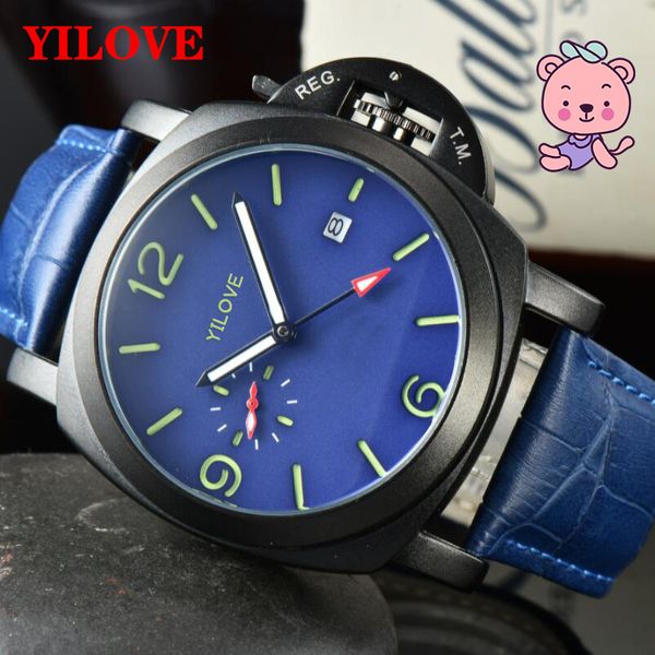 Relógio masculino de luxo de alta qualidade 44 mm de aço inoxidável de aço inoxidável preto Caso de relógio de couro de couro de couro de luxo