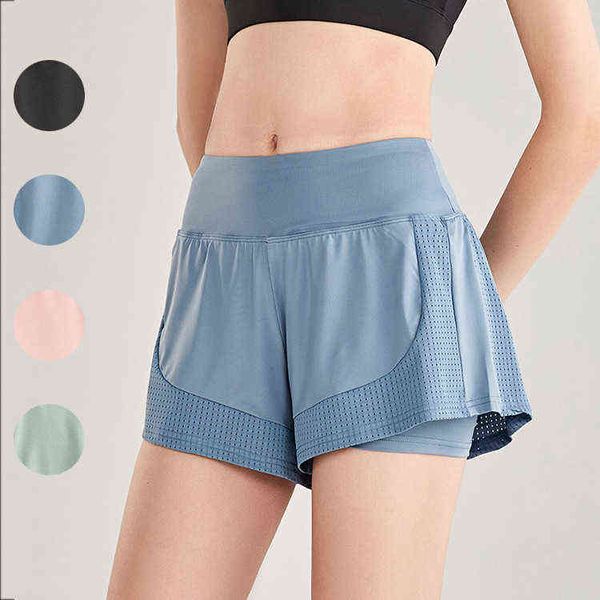 

women's yoga pants fitness sports running quick fake mesh breathable safety shorts