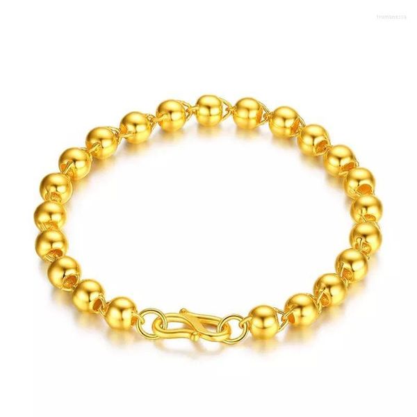 Цепочка связи роскошные песчаные золотые браслет мужской круглый бусин удача 24k