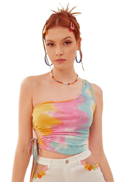

tie dye one shoulder ruched e7yb#, White