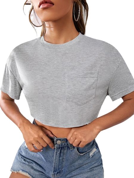 

solid patched pocket crop tee 45zt#, White