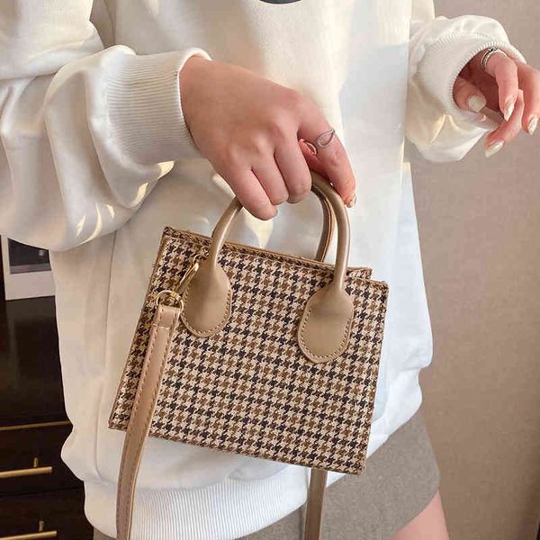 

retro plaid mini handbags for women 2021 soft pu leather crossbody bag female small shoulder bag wild tote bags phone purses y220425