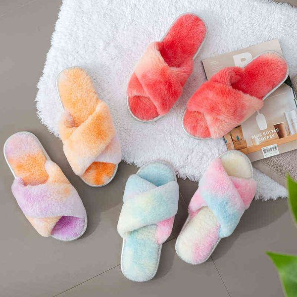 Pantofole Slides New Indoor Cotton Pantofole Cross Plush Women Pvc Fashion Home sandali color caramella scarpe 220806