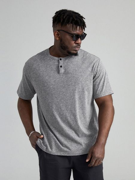 

extended sizes men button half placket tee s0js#, White;black